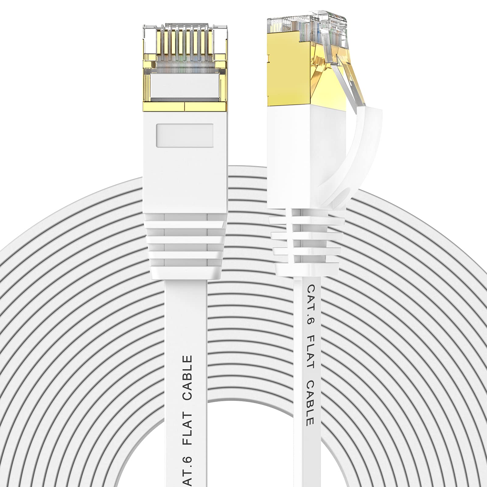 Ercielook Ethernet Cable 30 Ft High Speed, Cat 6 Flat Network Cable With Rj45 Connectors, Lan Cable With Clips   White