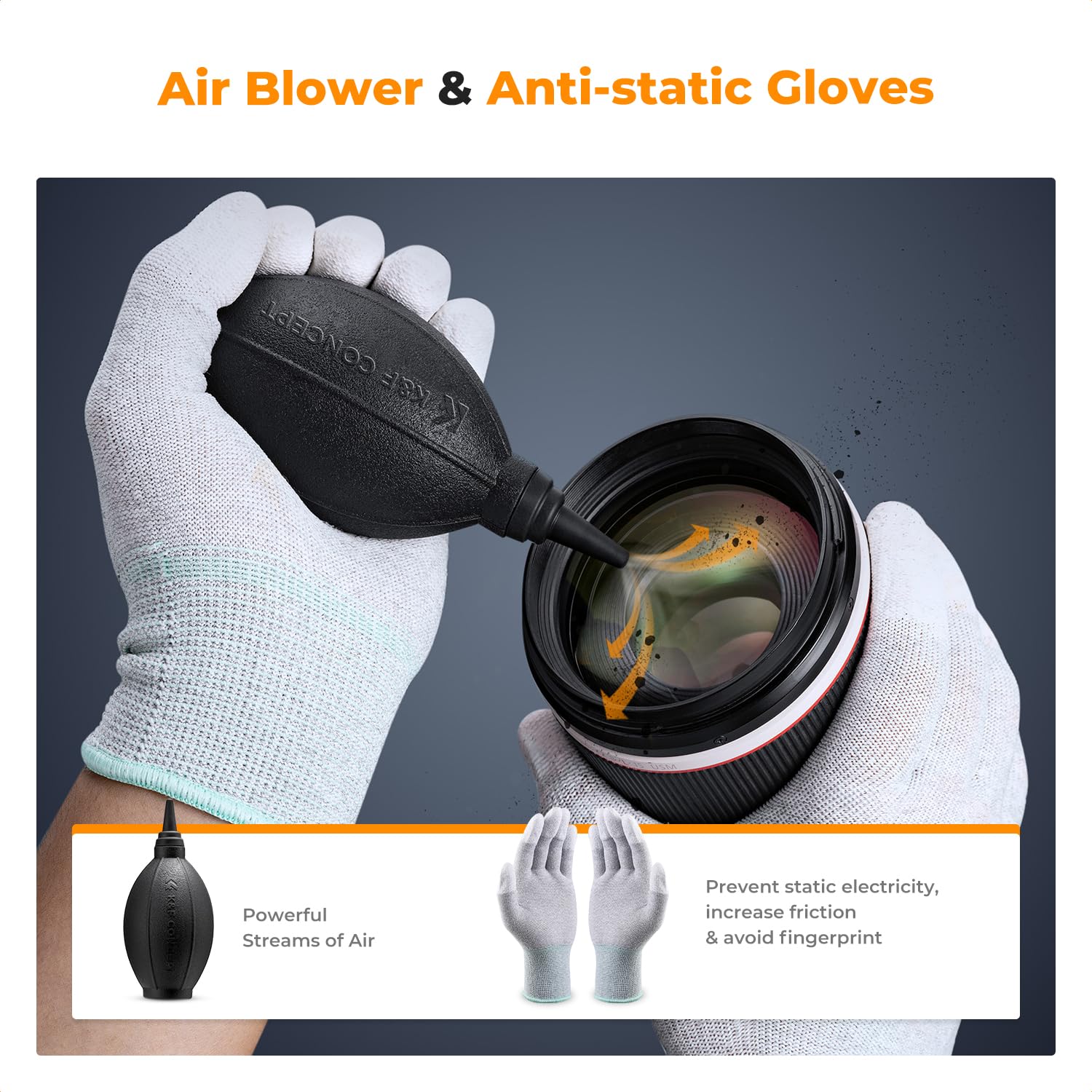 K&F Concept Professional Camera Cleaning Kit   Sensor Cleaner, Aps C & Full Frame Swabs, Air Blower, Lens Brush, Gloves, Lens Cl