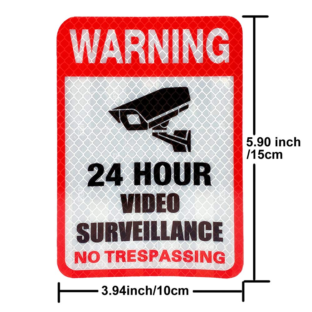 5 Pack Video Surveillance Sign Reflective Sticker Decal Self Adhesive 5.9' X 4', No Trespassing Warning Sign For Home Business Cctv Security Camera, Uv Protected & Waterproof, Indoor & Outdoor Use