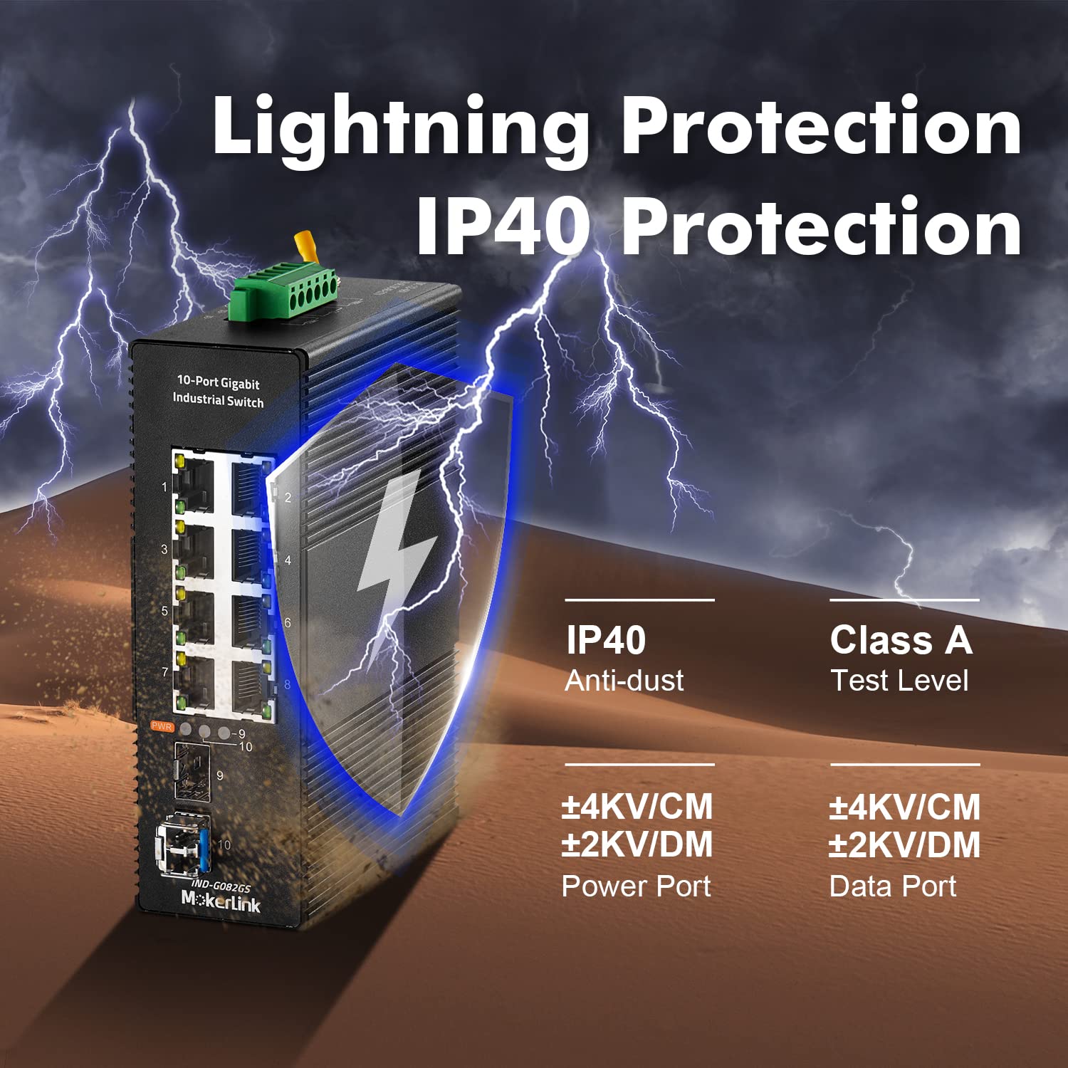 Mokerlink 8 Port Gigabit Industrial Din Rail Ethernet Switch, 2 Sfp Ports With 1 Lc 20Km Module(Smf), Ip40 Rated Unmanaged Network Switch ( 40 To 185�F), With Ul Power Supply