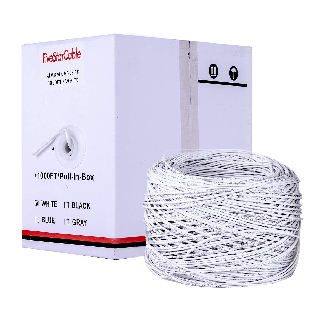Fivestarcable 22 6 1000 Ft 22 Awg 6 Conductors Alarm Security Wire 22/6 22 6 Security Cable Alarm Audio Power Bulk Cable White