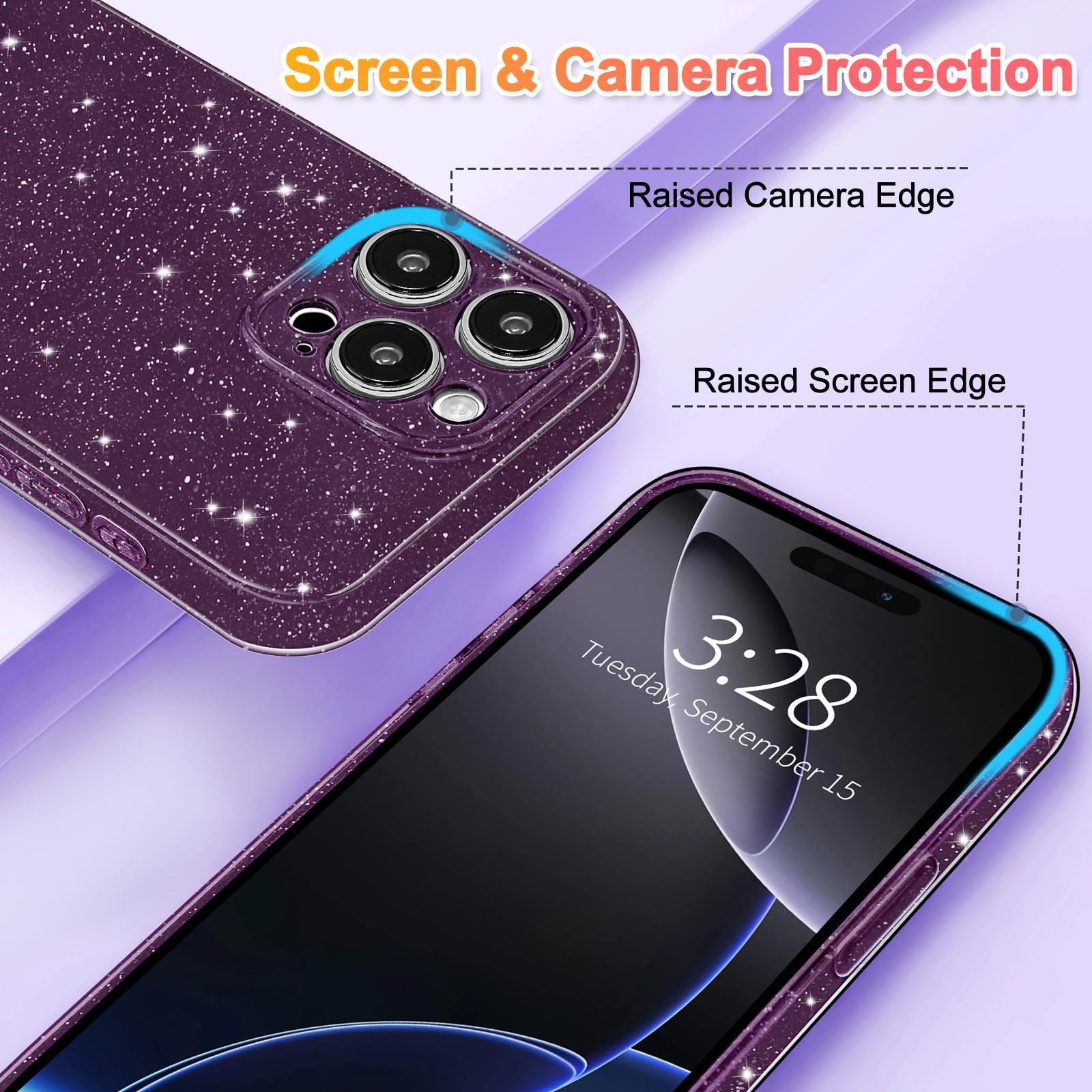 Hython Case For Iphone 16 Pro Case Glitter Cute Sparkly Shiny Bling Sparkle Phone Cases 6.3, Thin Slim Fit Soft Tpu Bumper Shock