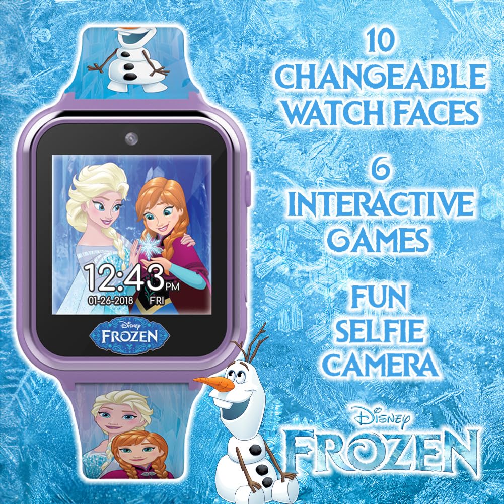 Accutime Kids Disney Frozen Anna Elsa Turquoise Educational Touchscreen Smart Watch Toy For Girls, Boys, Toddlers   Selfie Cam,