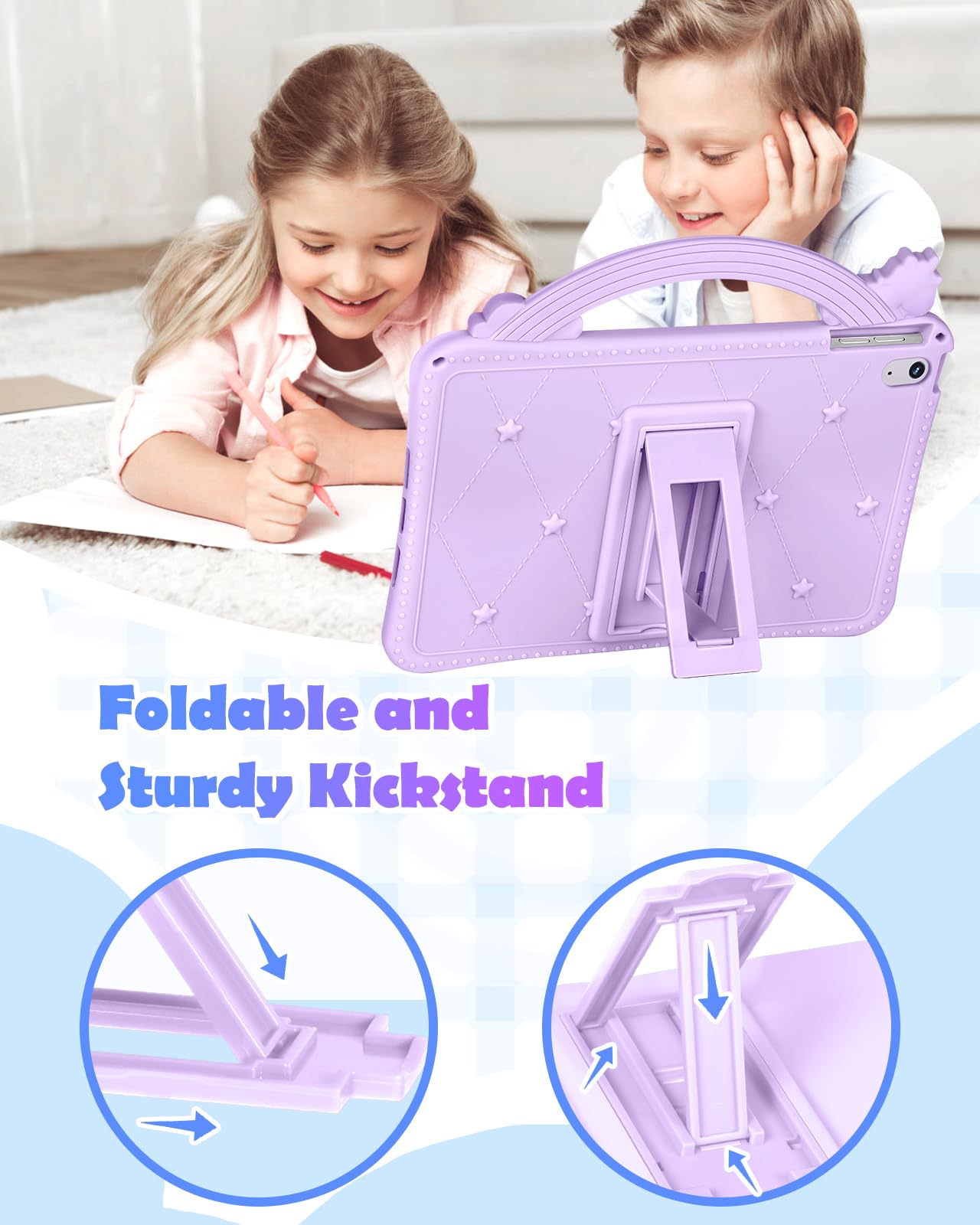 Wazzasoft For Ipad 10Th Generation Case 10.9 Inch Girls Cute Girly Cartoon Kawaii Pretty Purple Design Cover With Stand & Strap