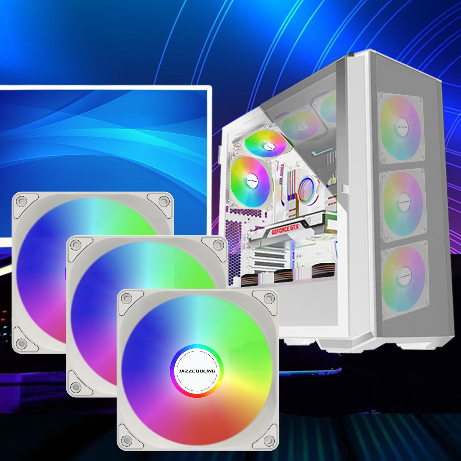 120Mm Case Fan 3 Pack White Rgb Fans, Fs 120W 120Mm Cooling White Pc Fans, Hydraulic Bearing   Low Noise Pc Fans 120Mm With 12V