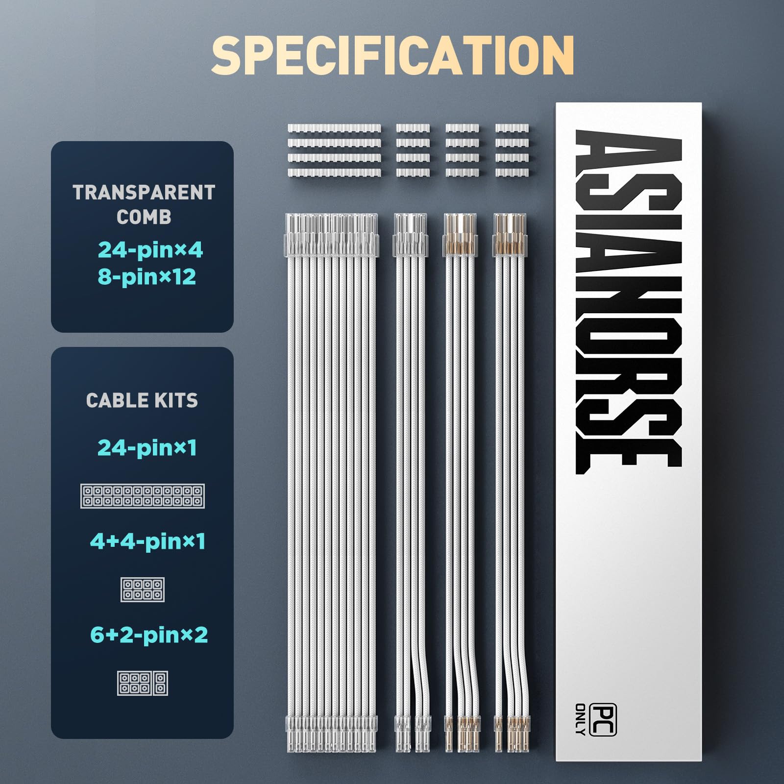 Asiahorse 16Awg Psu Cable Extension Kit, Sleeved Custom Mod Gpu Pc Audio Video Power Supply Soft Braided Cables With Comb Kit, 2