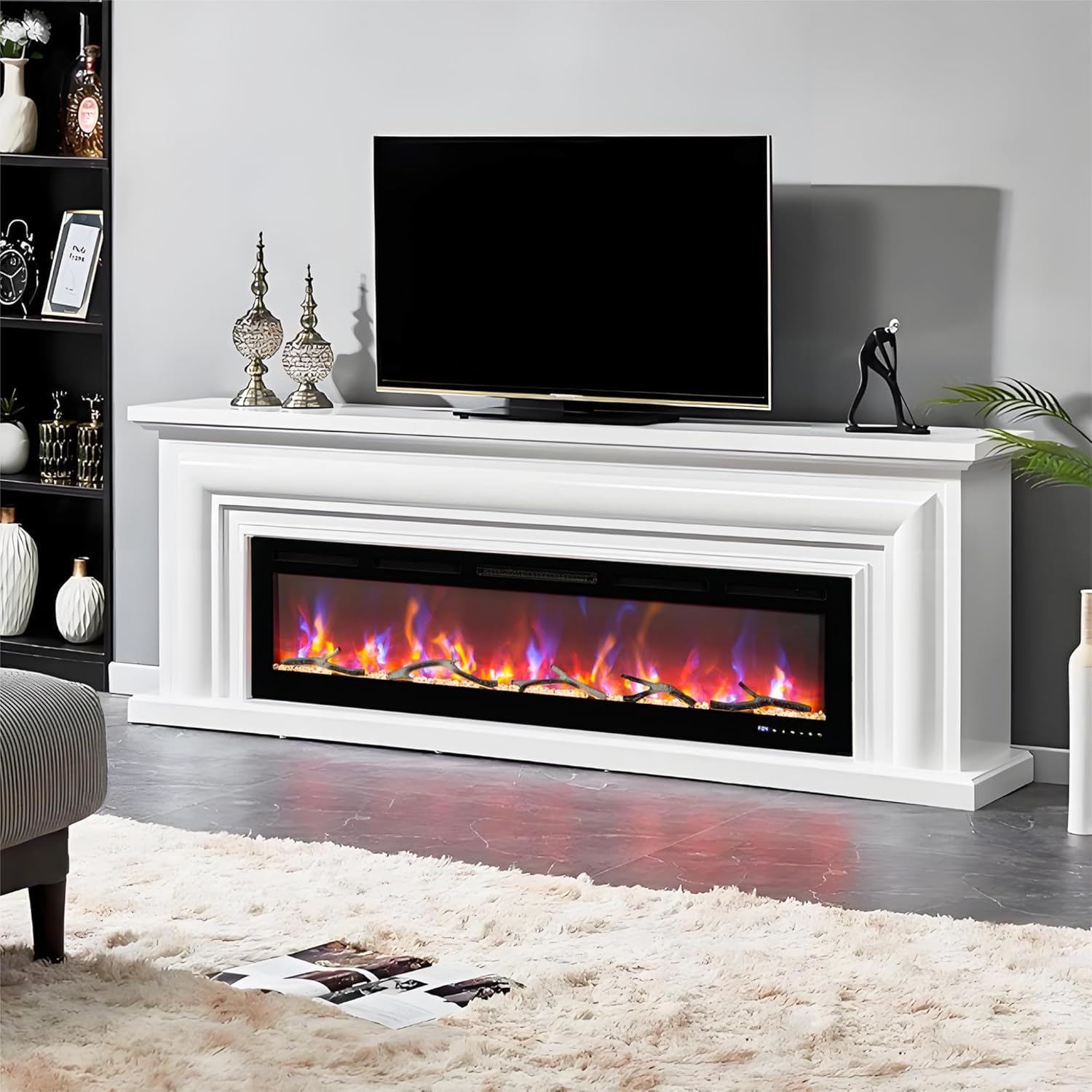 EcoSummer 50 Electric Fireplace, WiFi & Enabled, Remote Control, Wall Mount/Recessed Insert, 13+12 Realistic Flame & Ember Color