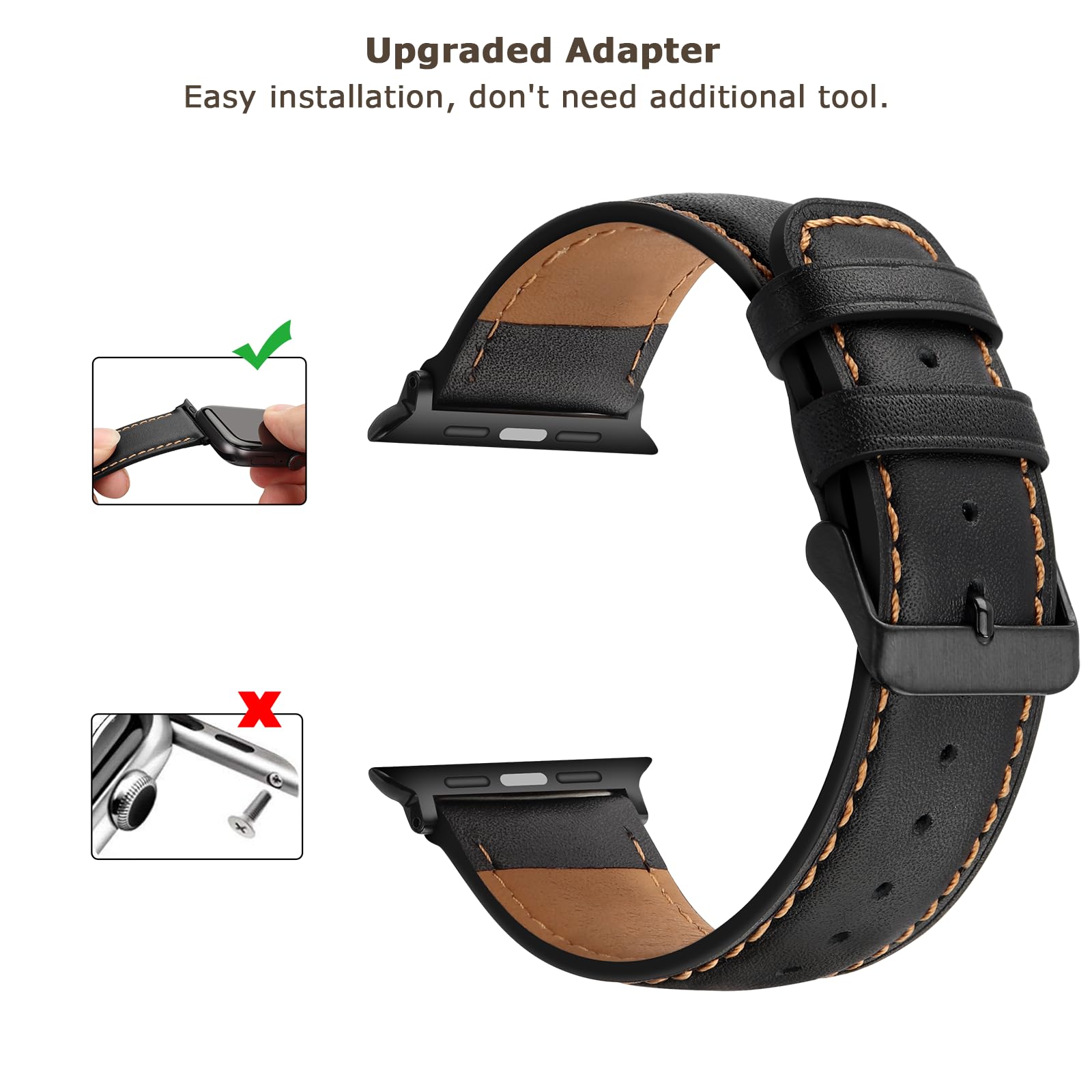 Tasikar Bands Compatible With Apple Watch Band 49Mm 46Mm 45Mm 44Mm 42Mm Genuine Leather Replacement Straps Compatible With Apple