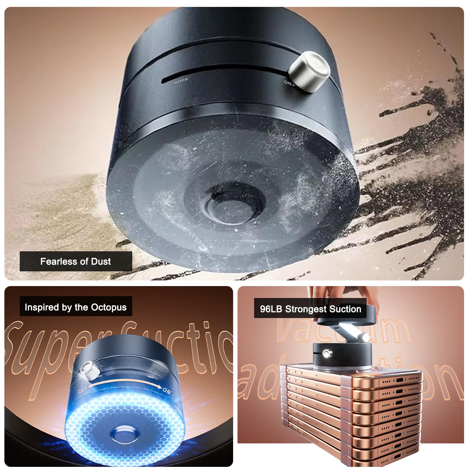 Jkoailiwi Vacuum Suction Magnetic Phone Holder, Foldable And Retractable Suction Cup Phone Mount For Cars/Gyms/Mirrors/Smooth Su