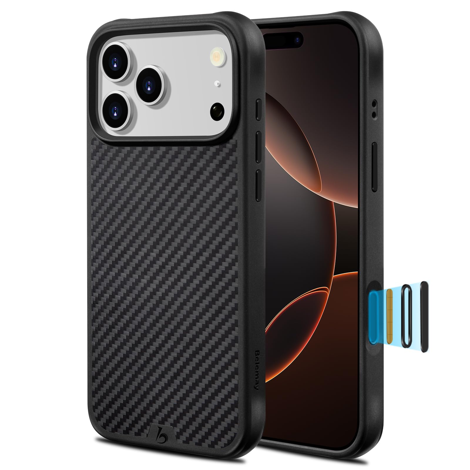Belemay Shockproof Aramid Fiber Case for iPhone 17 Pro Max, Compatible with MagSafe Camera Control Button, Military-Grade Drop P