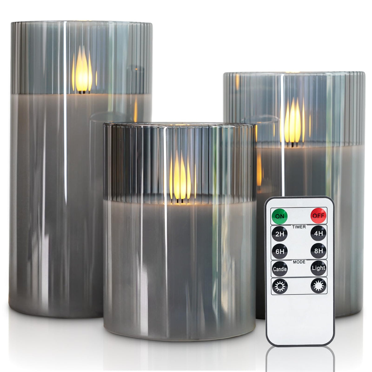 Amagic Glass Flameless Candles With Remote, Battery Operated Candles With Timer, Real Wax Led Pillar Candles With Flickering Fla