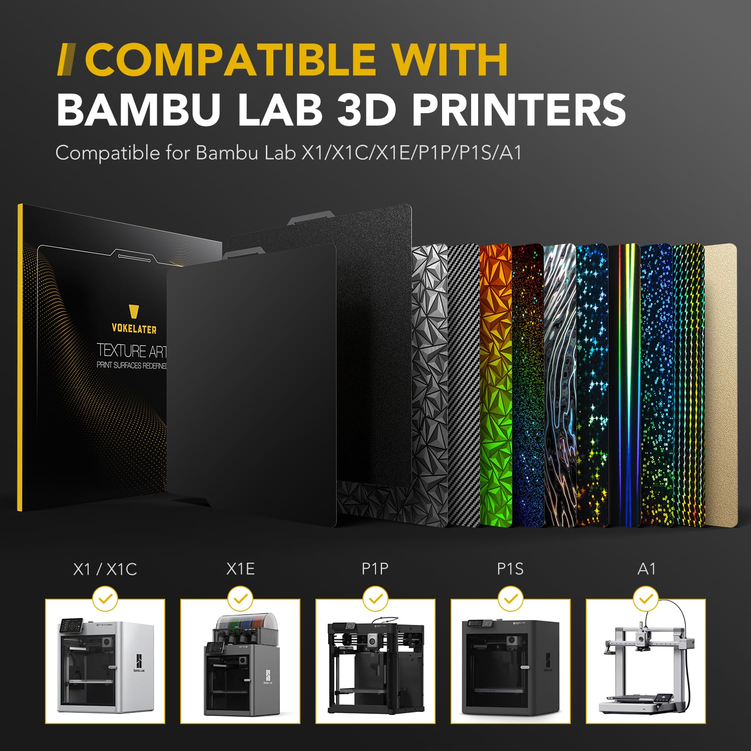 Vokelater 3D Printer Build Plate Black Pei Sheet For Bambu Lab X1/X1C/X1E/P1P/P1S/A1, Dual Texture 257X257Mm, Flexible Spring St