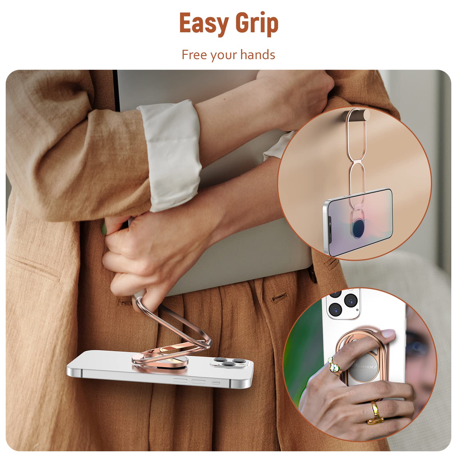 Phone Ring Holder Grip-With Car Magnetic Phone Mount Metal Phone Ring Finger Kickstand Cell Phone Grip Compatible With Iphone Ip
