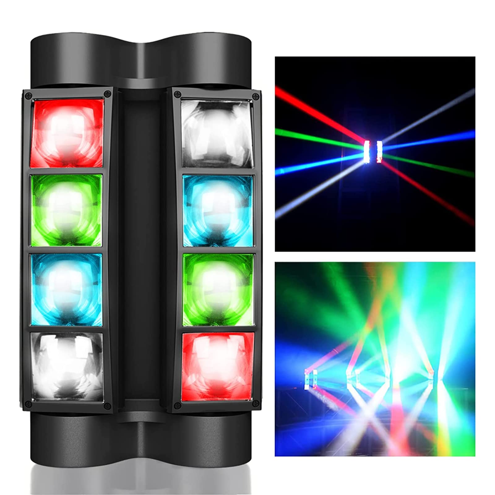 Seven Stars Moving Head Dj Light, 8 Beams Spider Led Stage Light, Master Slave/Dmx/Sound/Auto Control Modes, Rgbw 4 In 1 Spotlig