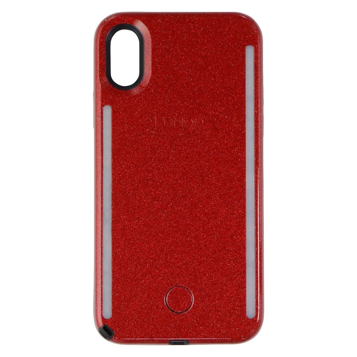 Lumee Duo Phone Case, Red Glitter | Front & Back Led Lighting, Variable Dimmer | Shock Absorption, Bumper Case, Selfie Phone Cas