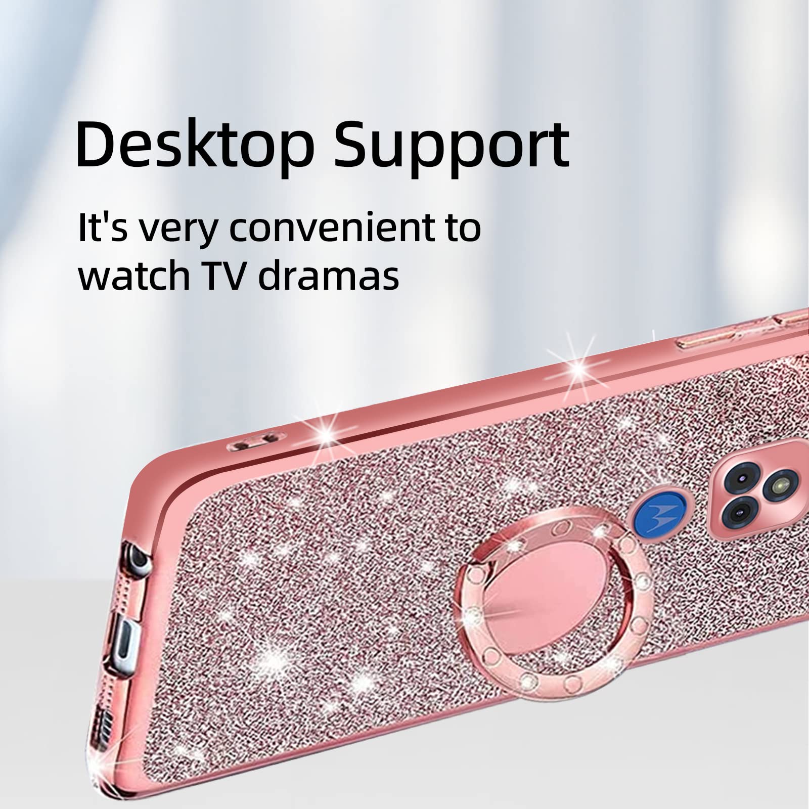 Kudini For Moto G Play 2021 Case For Women Glitter Crystal Soft Clear Tpu Luxury Bling Cute Protective Cover With Kickstand Stra