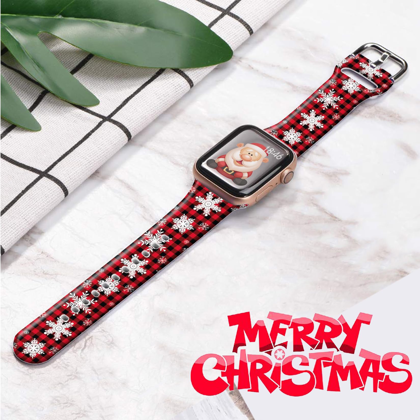 Ftfcase Holidays Christmas Watch Band Compatible With Apple Watch 41Mm 40Mm 38Mm, Soft Silicone Red Plaid Snowflake Sport Strap