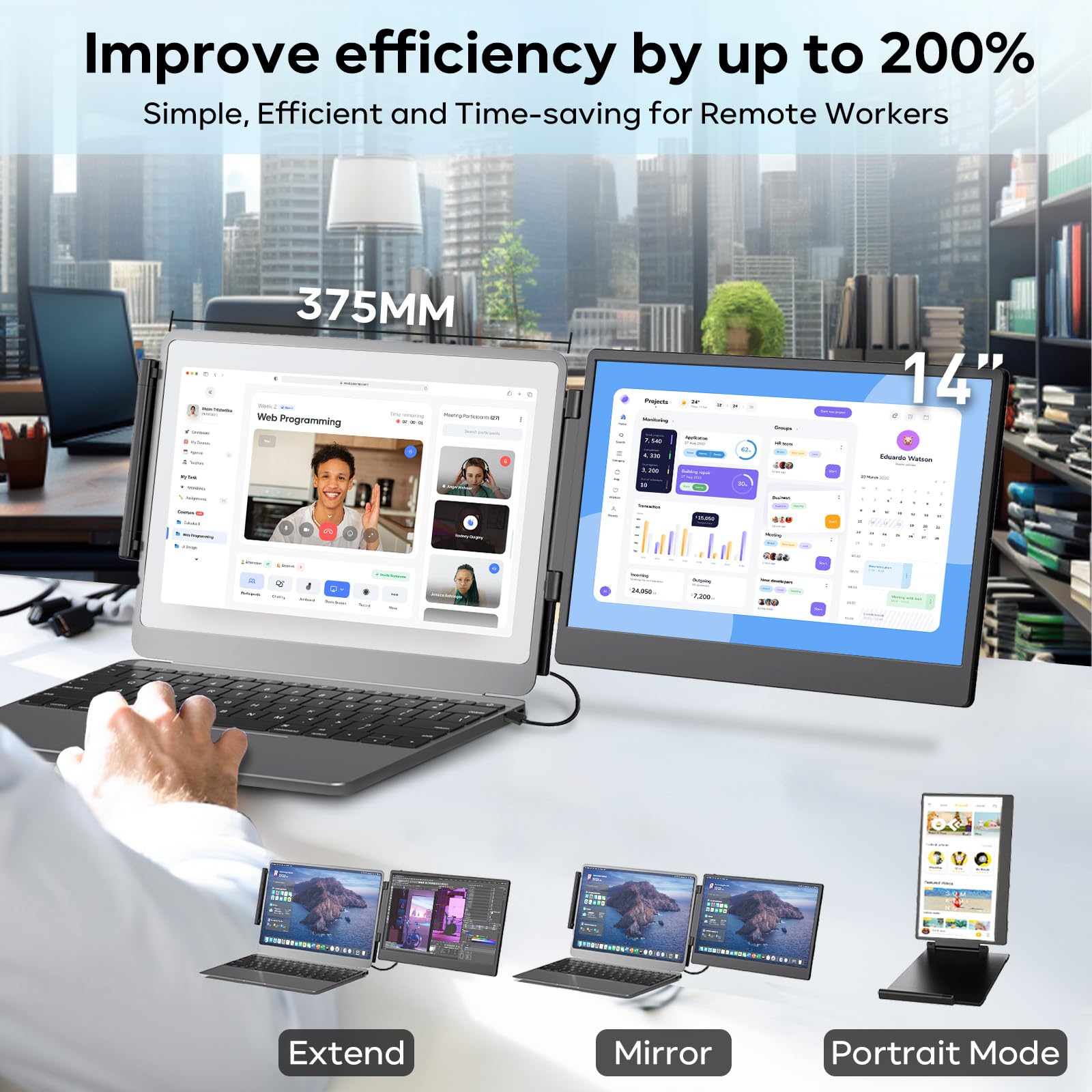 Zumwalt Portable Laptop Screen Monitors Extender - 14 1080P Fhd Portable Monitors With Adjustable Stand For 13-16.1 Laptop,