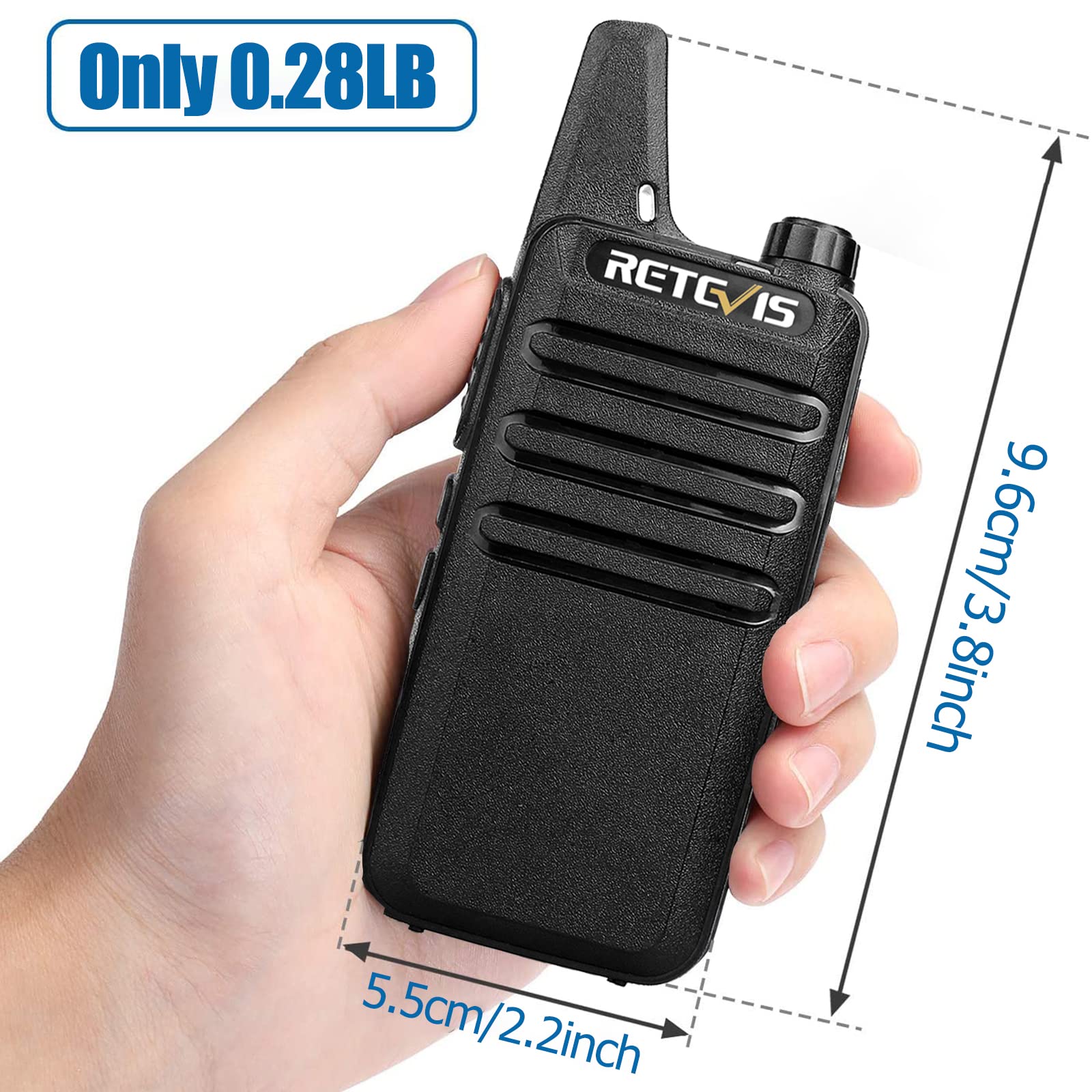 Retevis RT22 Mini Walkie Talkies with Earpiece, Rechargeable Two Way Radios, Long Range, Key Lock, VOX, 4 Pack, Black
