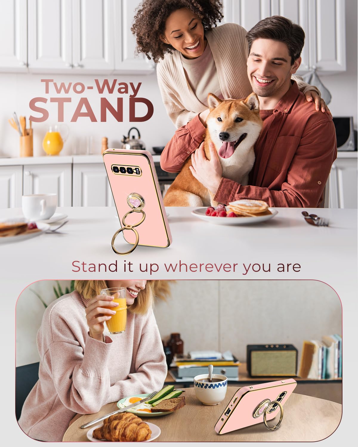 Xyz For Galaxy S10 Case With Stand, For Samsung Galaxy S10 Case With Double Ring,Women Girls Cute Love Heart Luxury Bling Protec