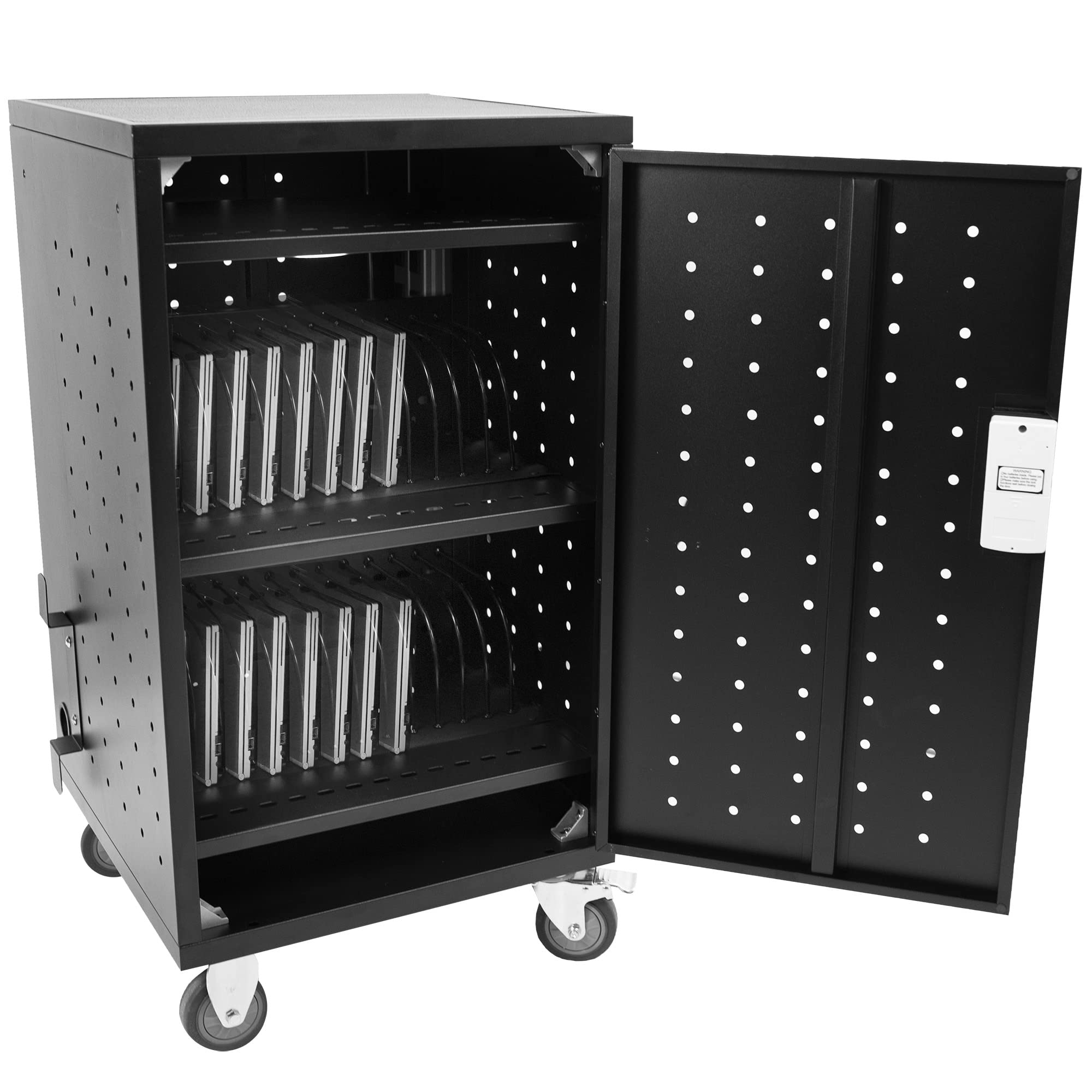 Vivo 30 Bay Locking Laptop And Tablet Charging Station Cart With Digital Keypad Lock, Rfid Tag Compatible, Fits Up To 14 Inch La