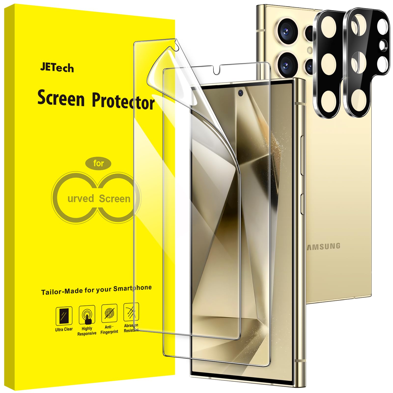 JETech Screen Protector for Samsung Galaxy S24 Ultra 5G 6.8-Inch with Camera Lens Protector, Flexible TPU Film, Fingerprint ID C
