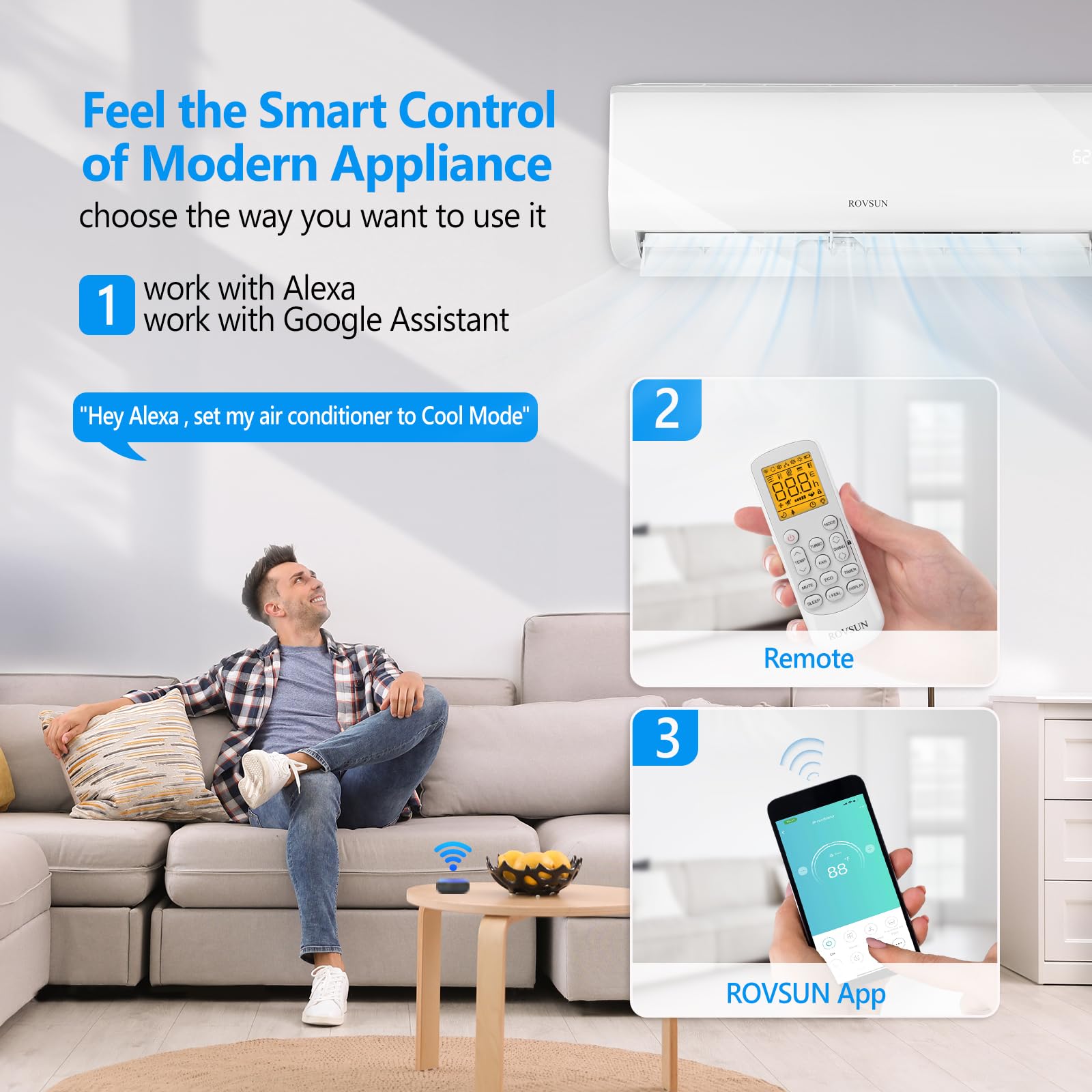 Rovsun 18000 Btu 230V 19 Seer Efficient Ductless Mini Split Inverter Plus System With Heat Pump And Dehumidification, 24 Hour Ti