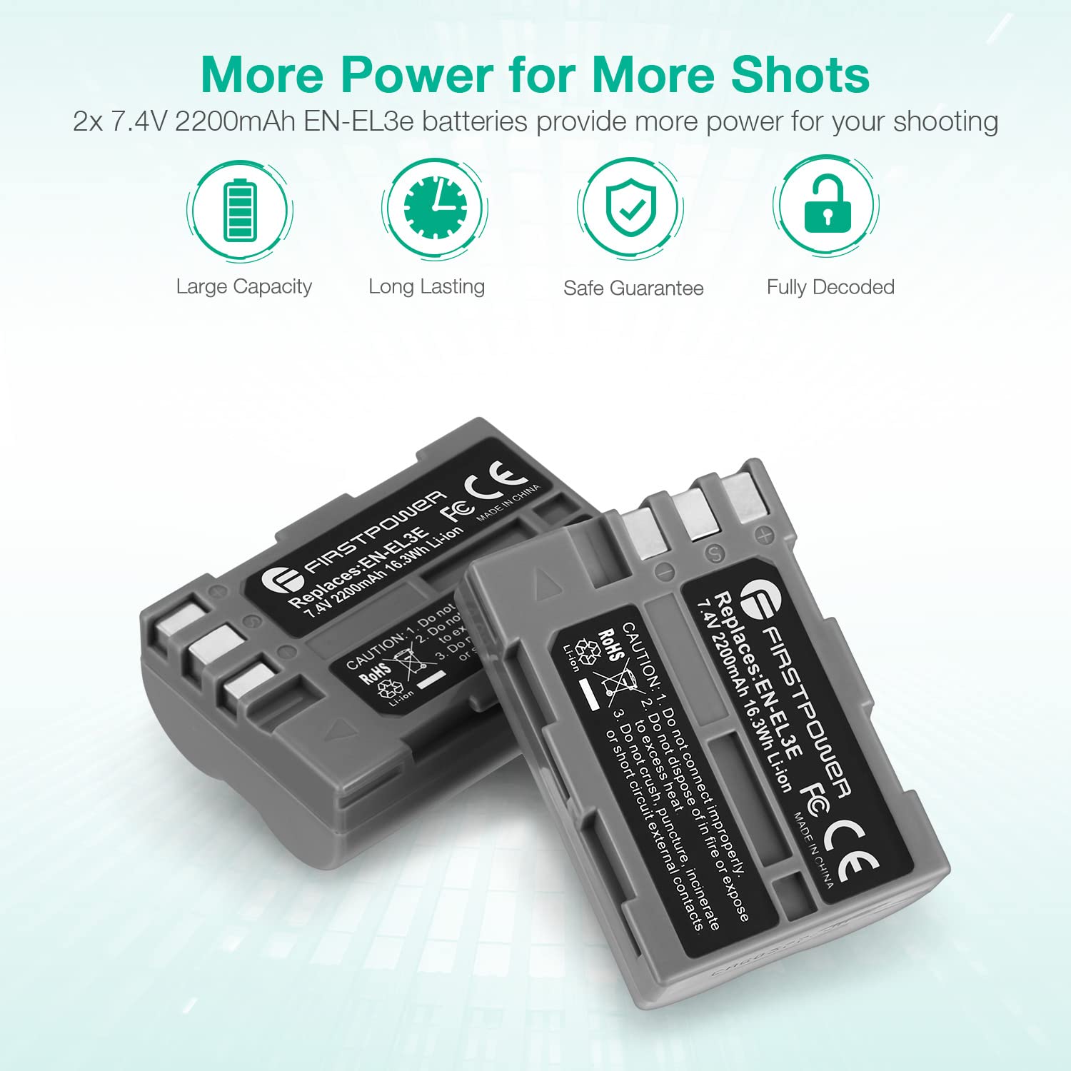 Firstpower En El3E Battery 2 Pack 2200Mah And Dual Usb Charger Compatible With Nikon D50, D70, D70S, D80, D90, D100, D200, D300,