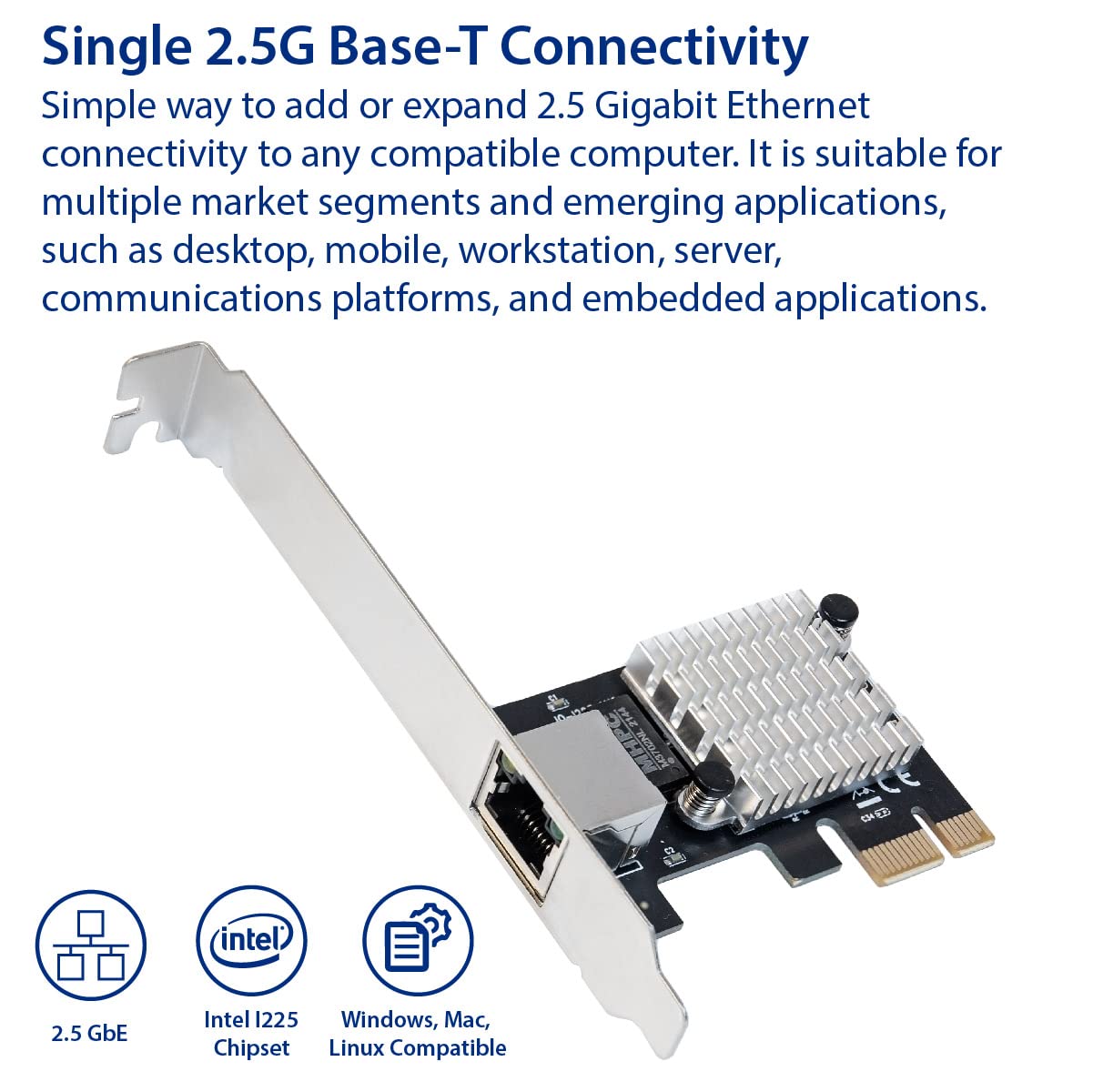Io Crest 2.5 Gigabit Ethernet Pci Express Pci E Network Interface Card 10/100/1000/25000 Mbps Rj45 Lan Intel I225 Chipset, Black