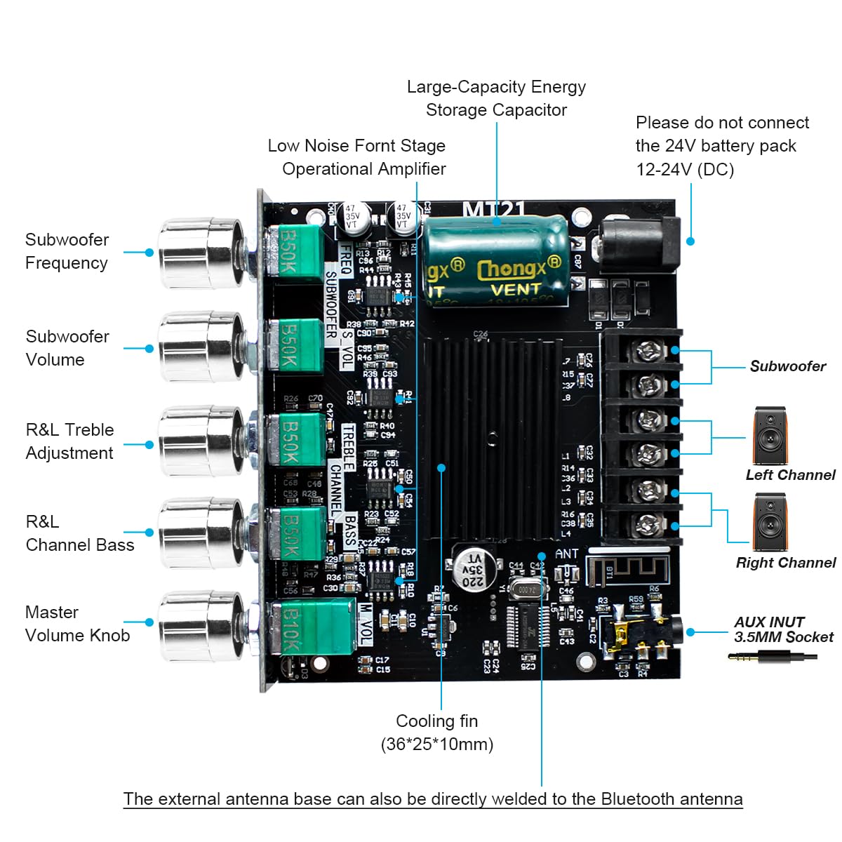 Hosyond 2.1 Channel Bluetooth Audio Power Amplifier Board 50W  2+100W With Treble And Bass Control For Diy Bluetooth Speaker Hom