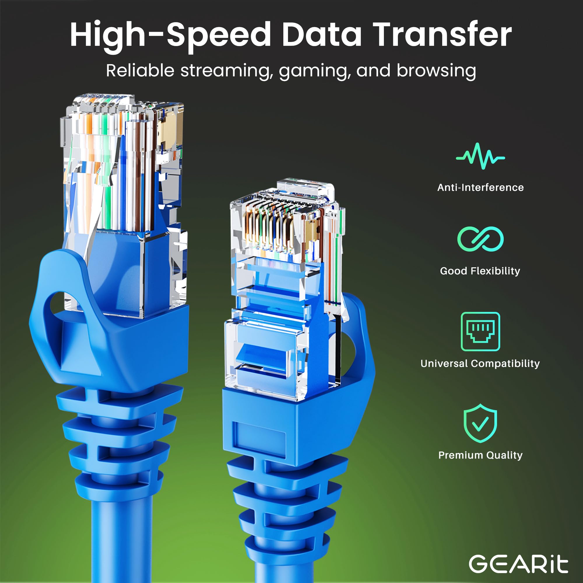Gearit 50-Pack Cat6 Patch Cable 0.5 Foot / 6 Inches Cat 6 Ethernet Cable Snagless Flexible Soft Tab - Preimum Series - Blue