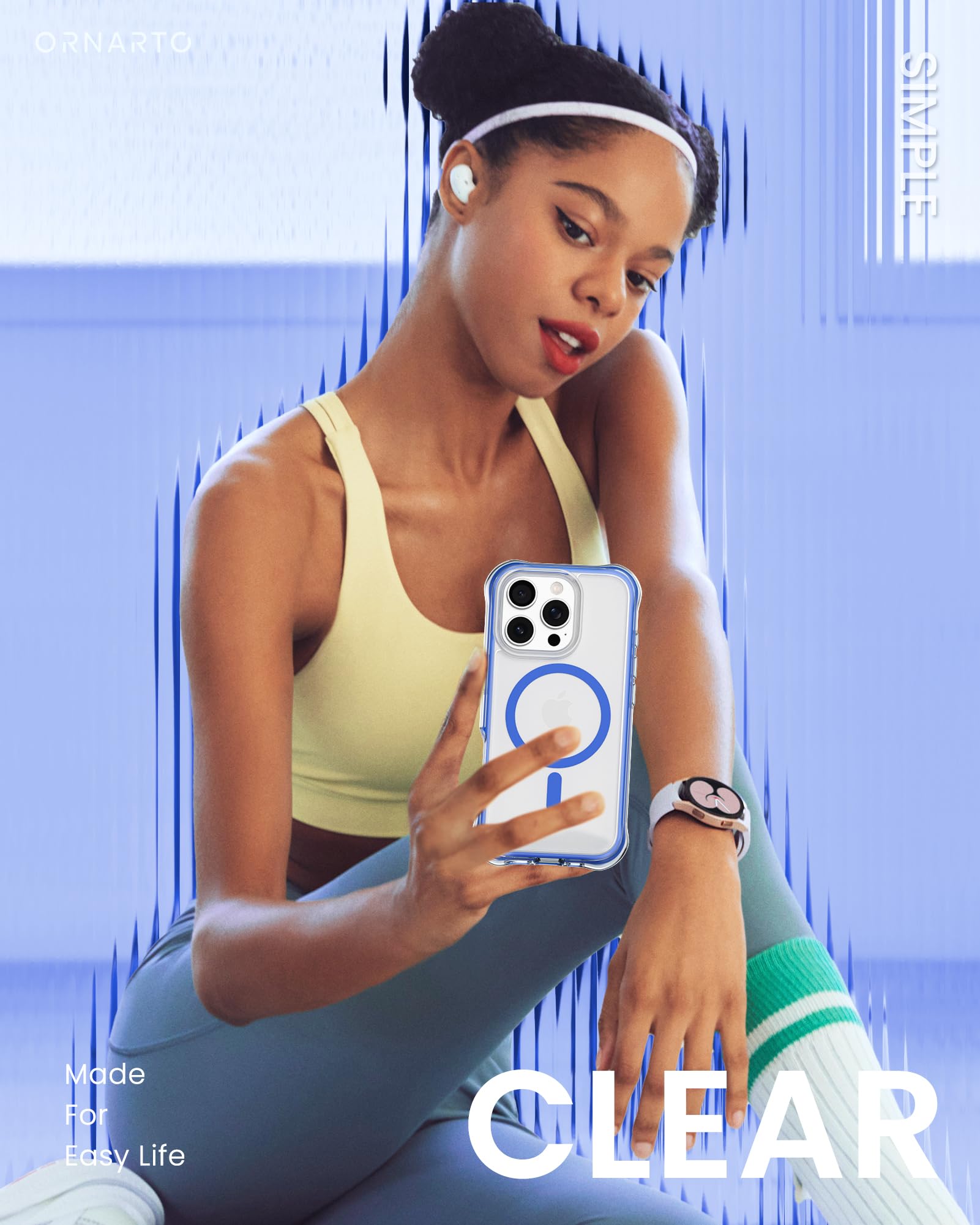 Ornarto Air Case For Iphone 16 Pro Clear, Compatible With Magsafe, Military Grade Drop Protection Cover With Built In Air, Blue