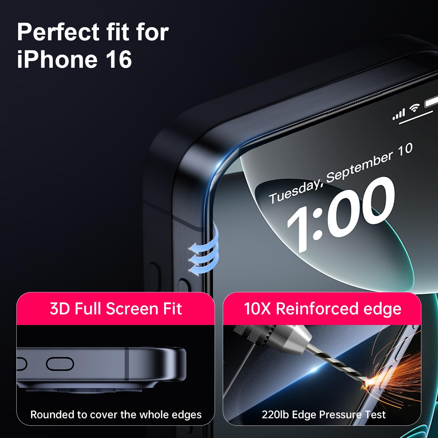 X It 2 Pack Screen Protector For Iphone 16 (6.1''), 9H+ Tempered Glass, Auto Dust Removal, Military Grade Protection, Bubble Fre