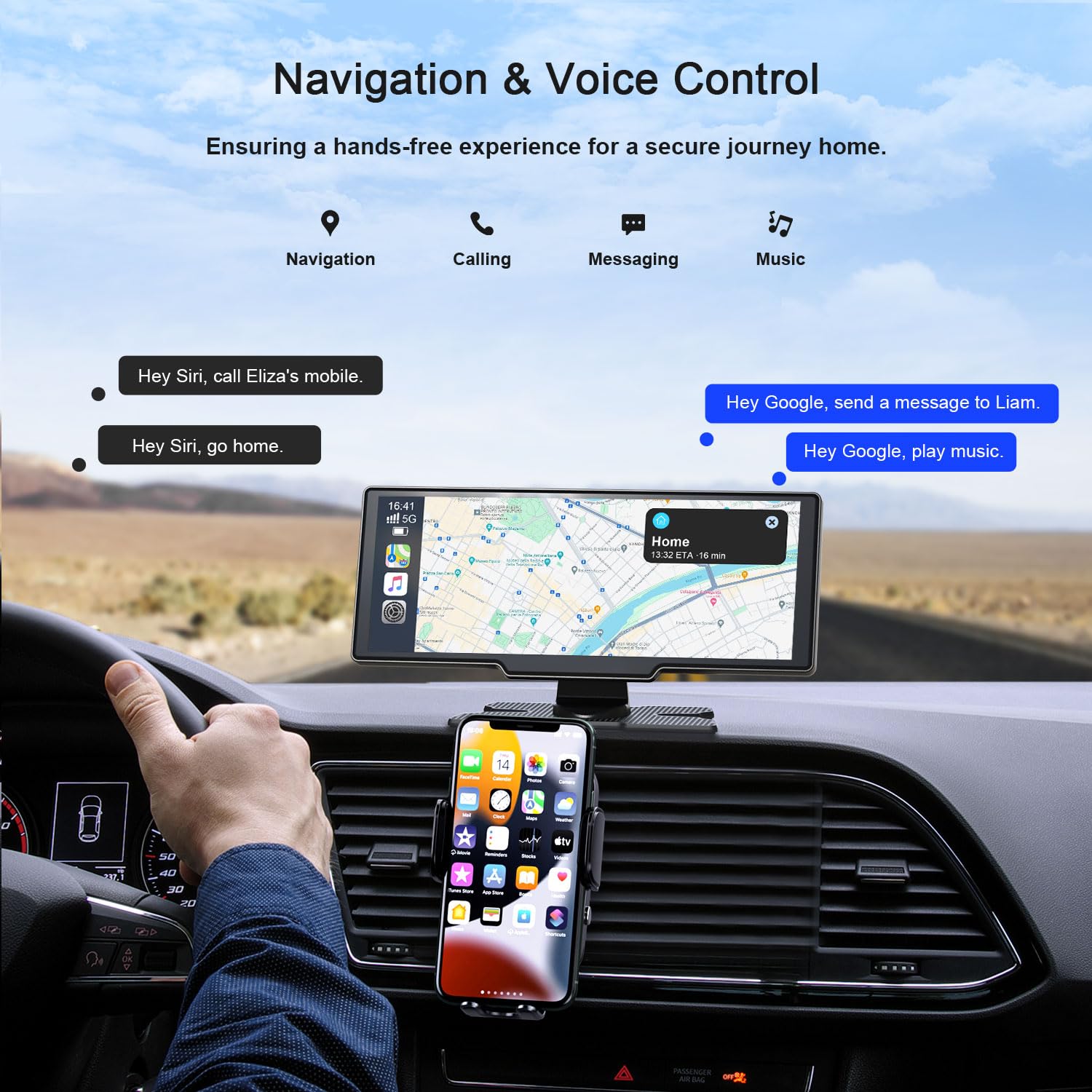 9.26'' Wireless Apple Carplay Screen With 4K Dash Cam,Portable Car Stereo Touchscreen,1080P Rear Camera,Android Auto,Voice Contr