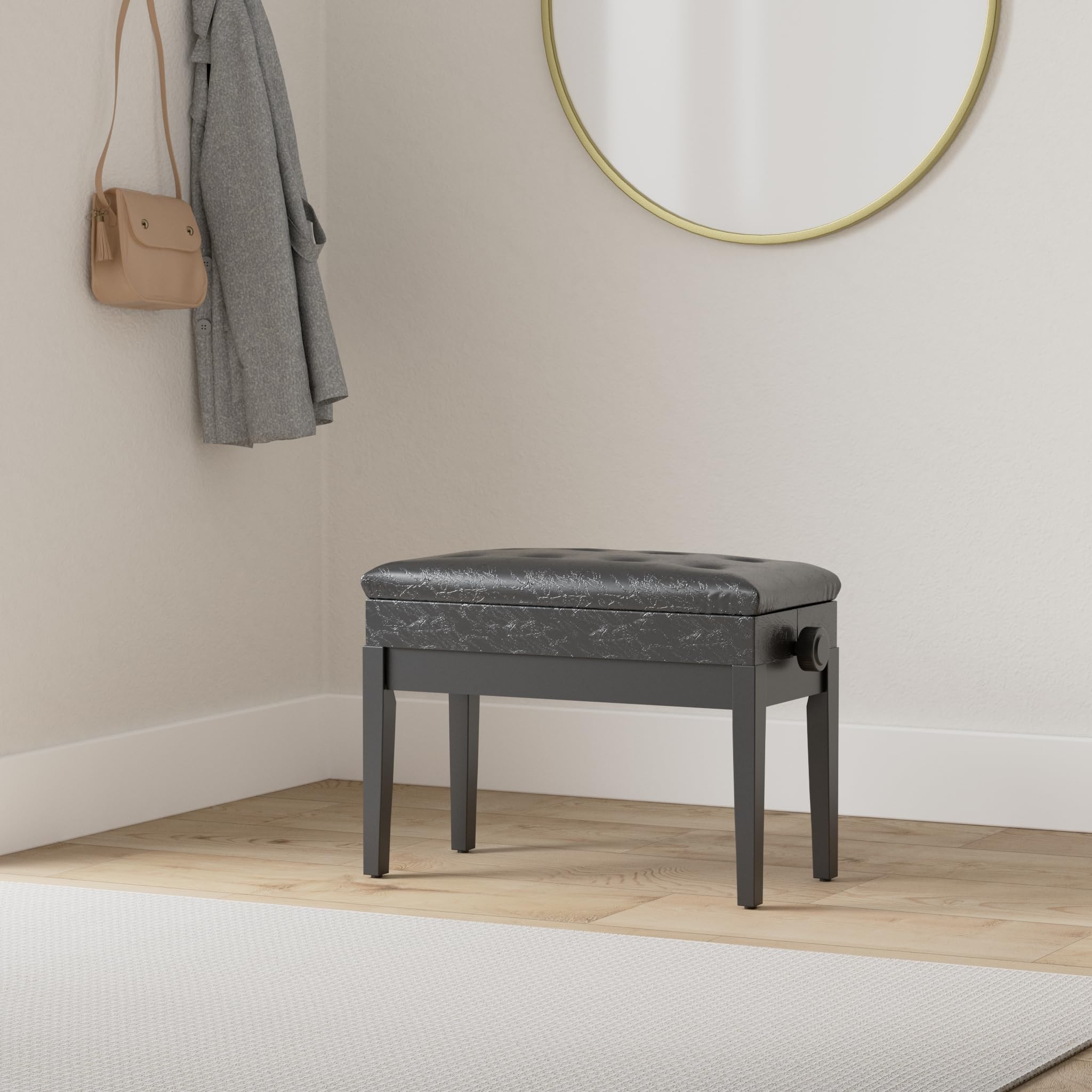 Bonnlo Adjustable Duet Piano Bench With Storage Black Faux Leather Piano Stool Deluxe Padded Seat With 2 Thick Cushion