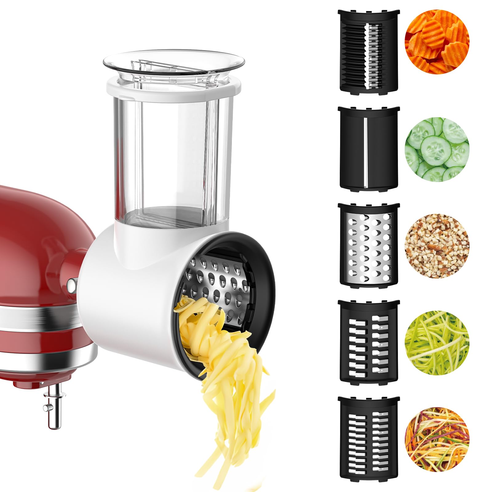 Gvode Slicer Shredder Attachment For Kitchenaid Stand Mixer, Cheese Grater Attachment For Kitchenaid With 5 Blades, Large Feed C