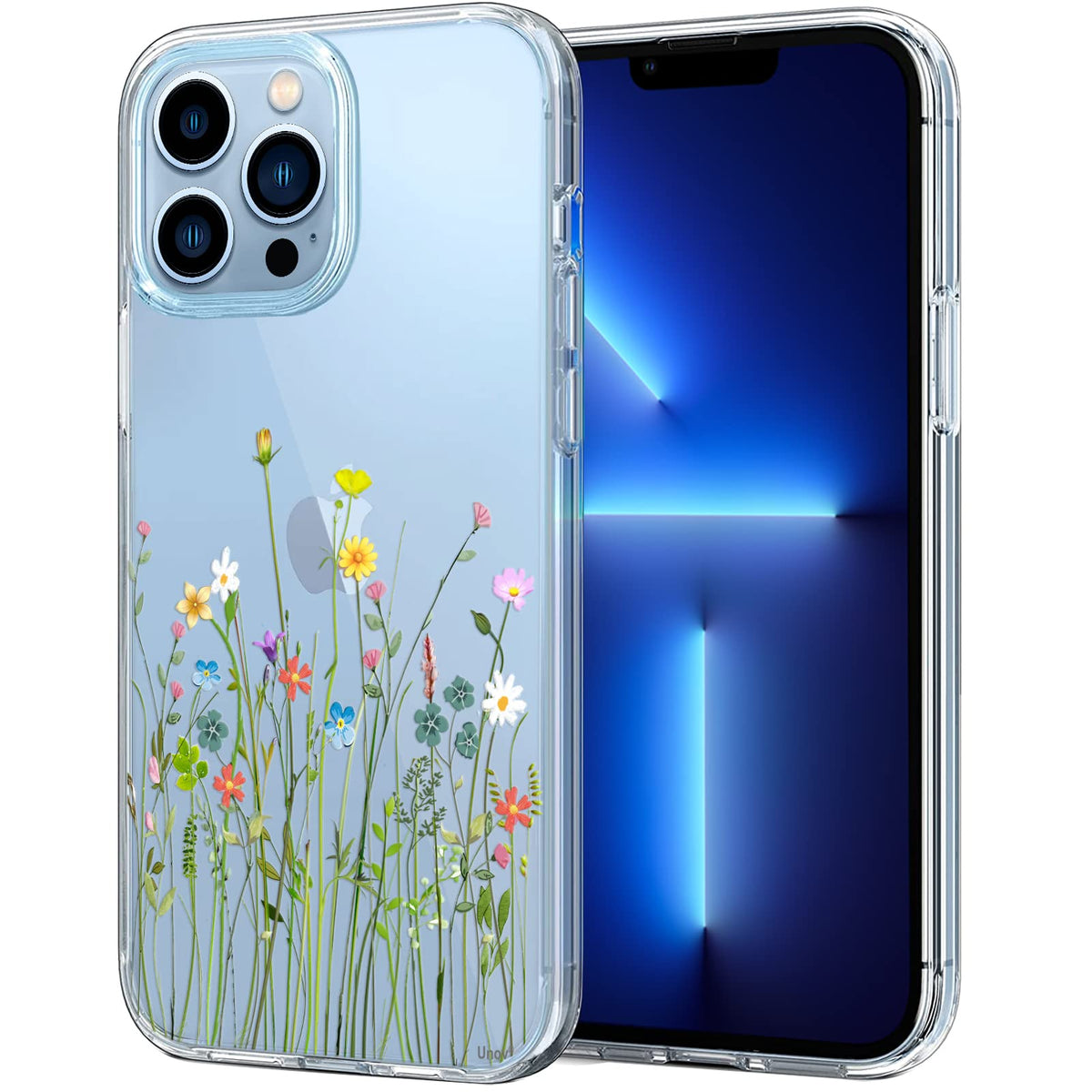 Unov Case Compatible With Iphone 13 Pro Max Case Clear With Design Embossed Floral Pattern Soft Tpu Bumper Slim Protective 6.7 I