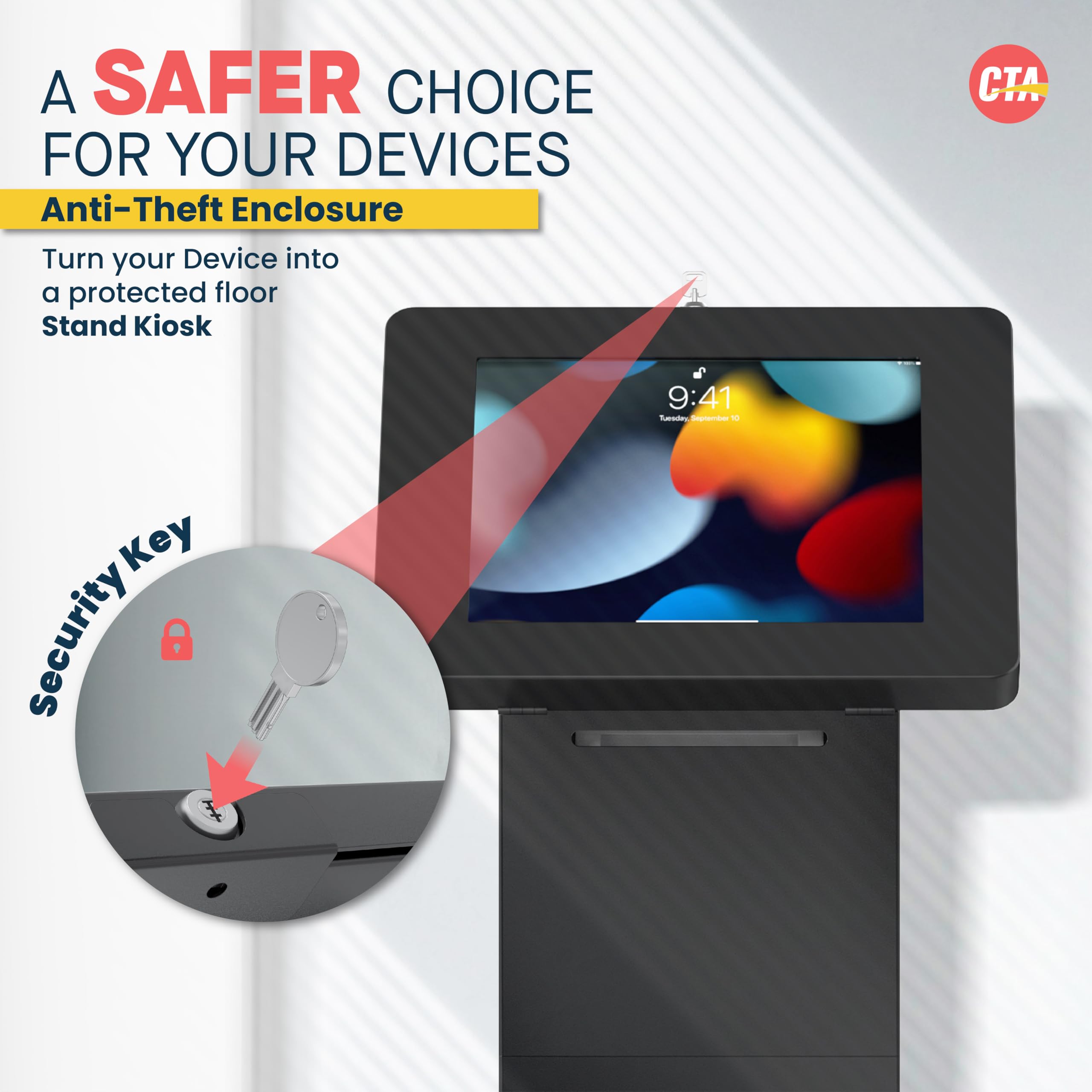 Locking Kiosk & Enclosure - Premium Locking Floor Stand Kiosk With Universal Security Enclosure - Storage And Cable Management F