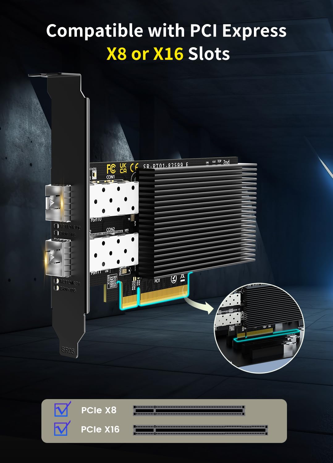 10Gb Dual Lan Sfp Pci E Network Card, Intel 82599(X520 Da2) Controller, Nicgiga 10Gbps Ethernet Adapter, 2 * 10Gbe Sfp Port, 10G