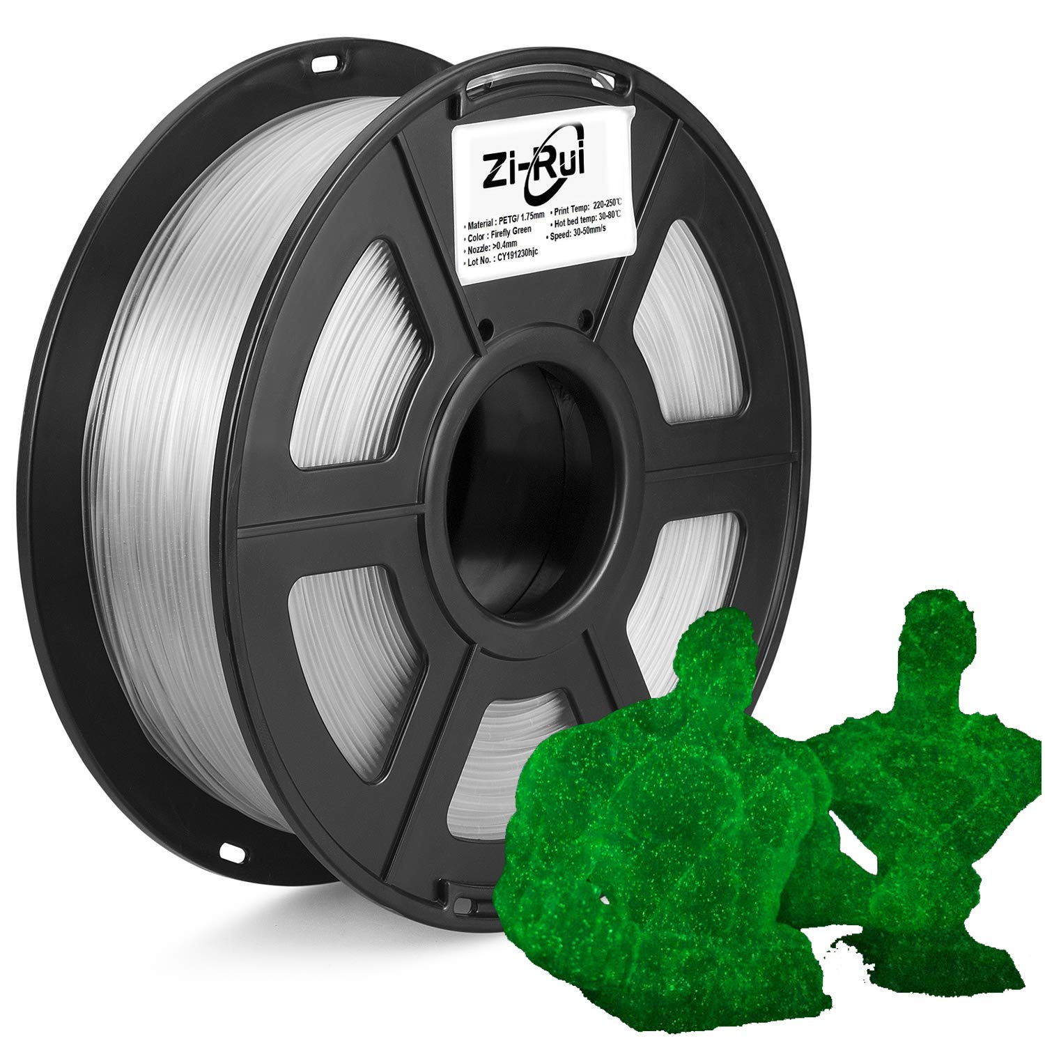 Zi Rui 3D Printer Petg Filament, Shining Glow In The Dark Green, Shiny Luminous Green, 1.75Mm, 1Kg/Spool