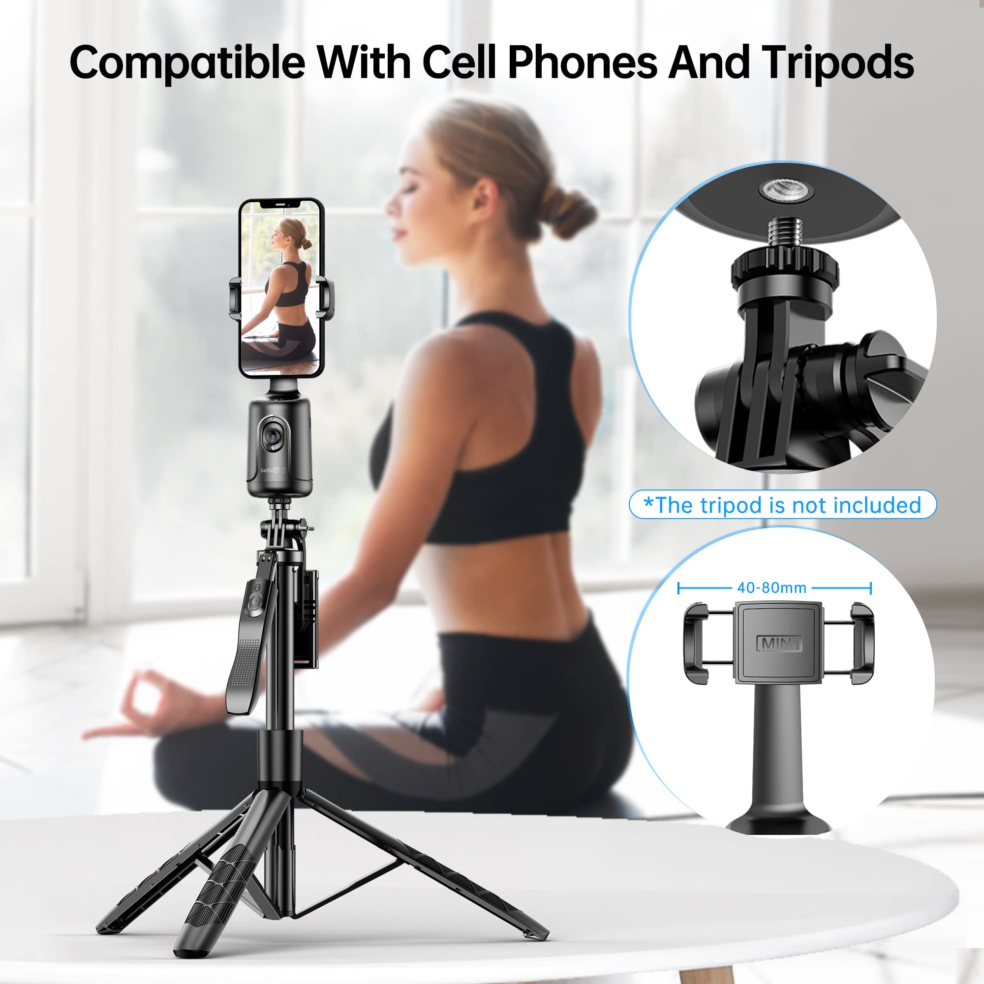 Auto Tracking Phone Holder, Auto Face Tracking Tripod, Portable All In One Smart Selfie Stick 360 Rotation Fast Face & Object Tracking Cameraman Robot Mount For Phone Video Vlog Live Streaming(Black)