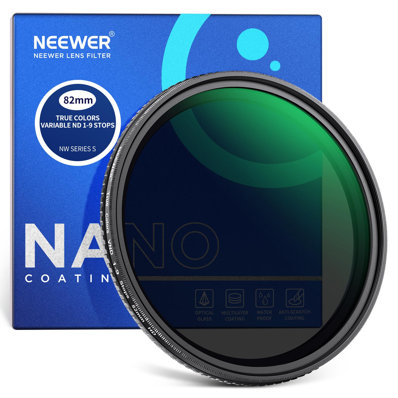 Neewer 82Mm True Color Variable Nd2 Nd400 Filter, Hard Stops Adjustable Neutral Density Vnd Filter With Multi Coated Hd Optical