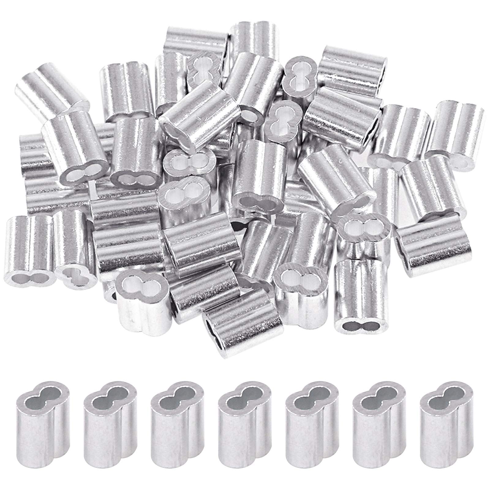 Glarks 200Pcs 5/64(2Mm) Aluminum Crimping Loop Sleeve Wire Rope Sleeves Double Barrel Ferrule For Wire Rope And Cable Line End