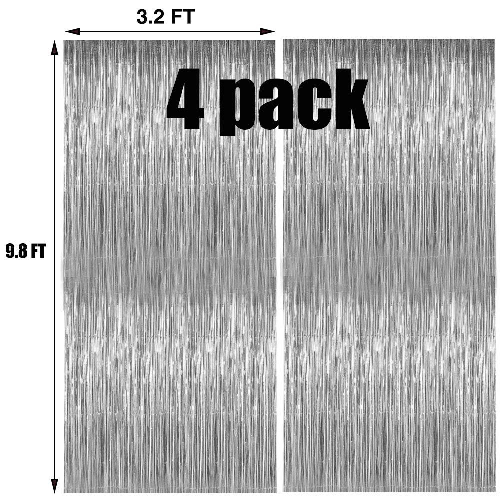 Yeson Silver Foil Fringe Curtains Metallic Tinsel Shimmer Curtain Party Backdrop Decorations,Pack Of 4