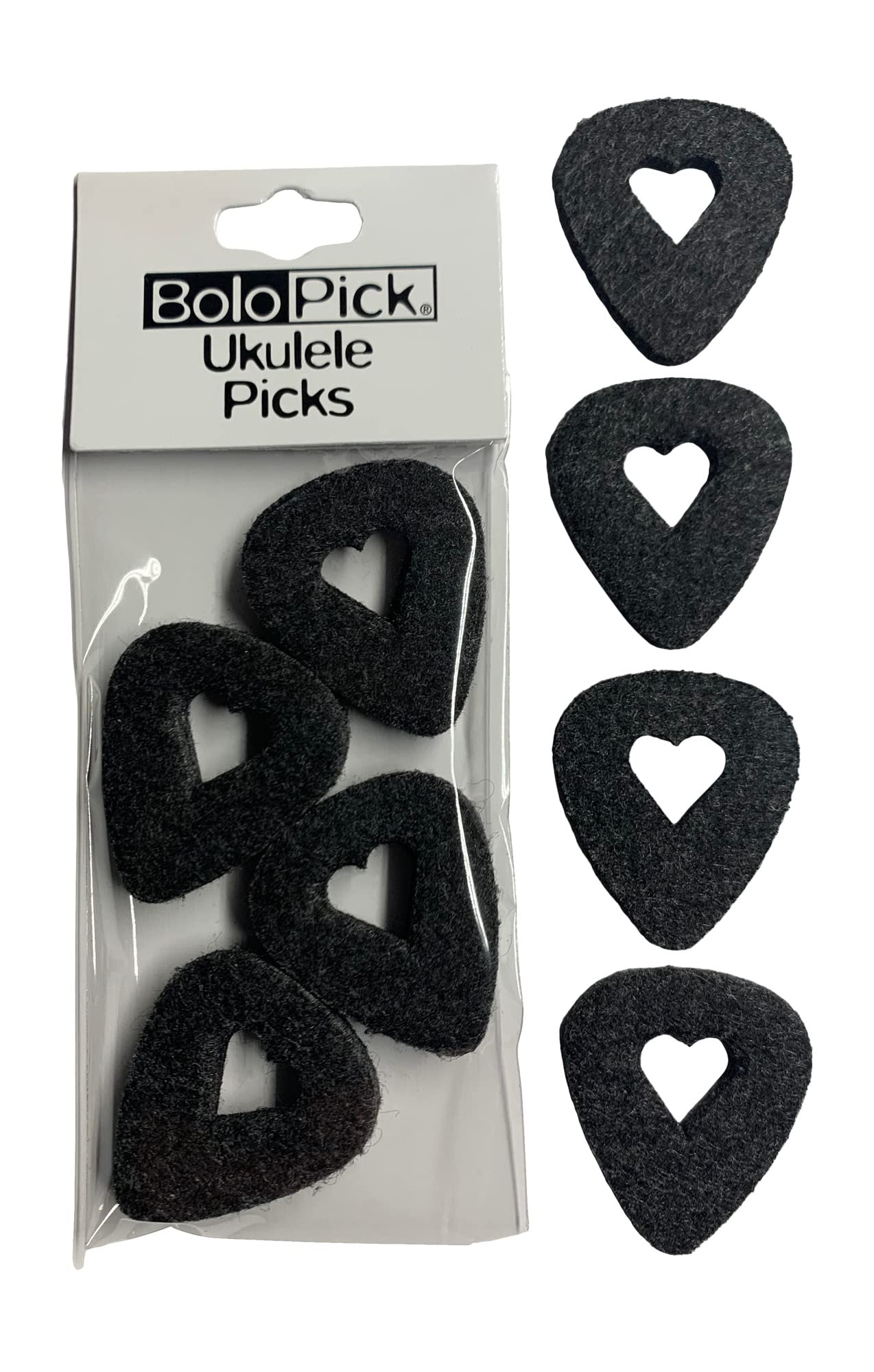 Bolopick Felt Ukulele Picks, With Easy To Hold Heart Shape Cutout, 8 Pack, Black
