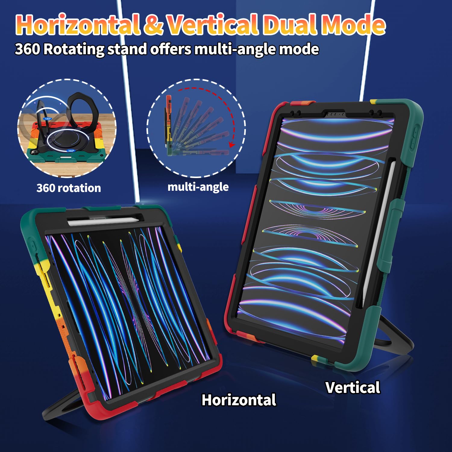 Roiskin For Ipad Pro 12.9  Inch Case (6Th, 5Th, 4Th & 3Rd Gen)With Hd Screen Protector, 360 Stand, Handle, Pencil Holder,Shoulde