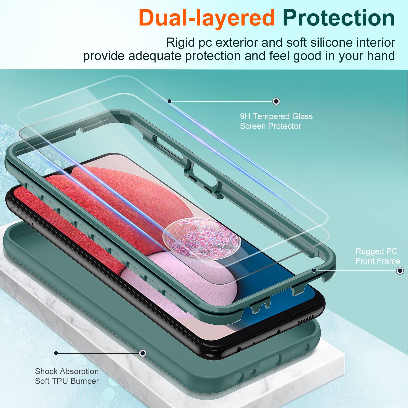 Leyi For Samsung A13 5G Case, Samsung Galaxy A13 5G Case With [2 X Tempered Glass Screen Protector], Full Body Shockproof Soft L