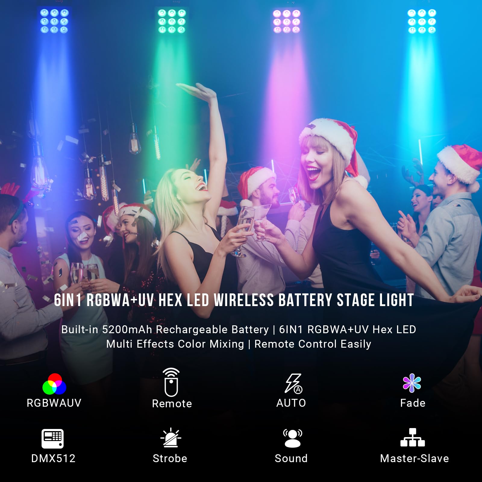 Oppsk Battery Powered Par Lights - 54W 6In1 Rgbwa+Uv Rechargeable Led Uplights 2 Pack With Remote Dmx Control Sound Activated Fo