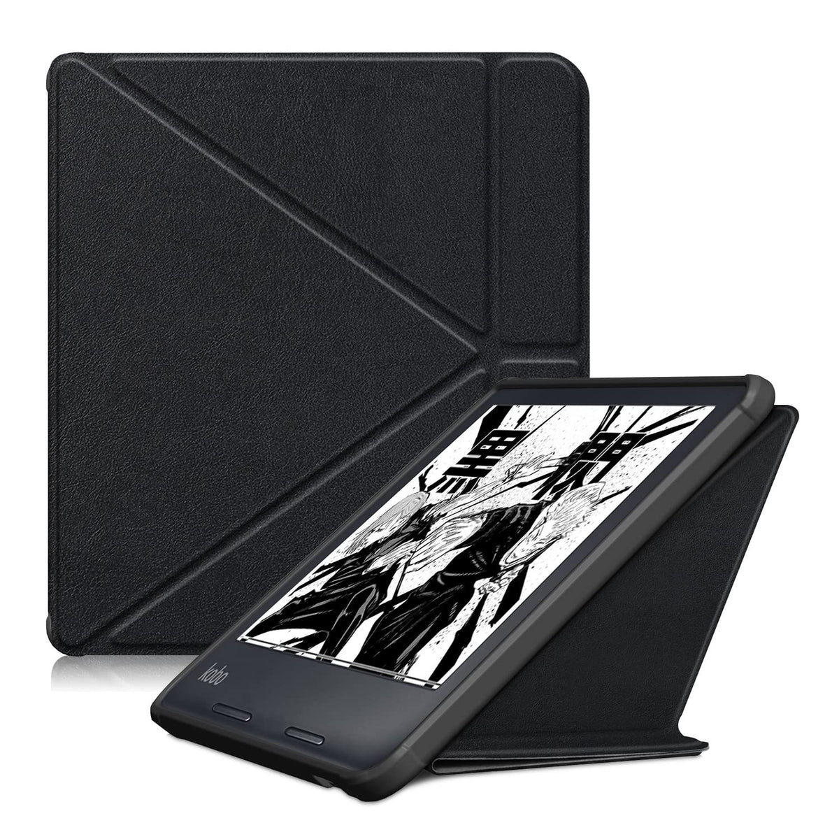 Gylint Kobo Libra 2 2021 Origami Case, The Thinnest and Lightest Leather Smart Cover Case for New Kobo Libra 2 7'' 2021 Release with Auto Wake Sleep Feature Black