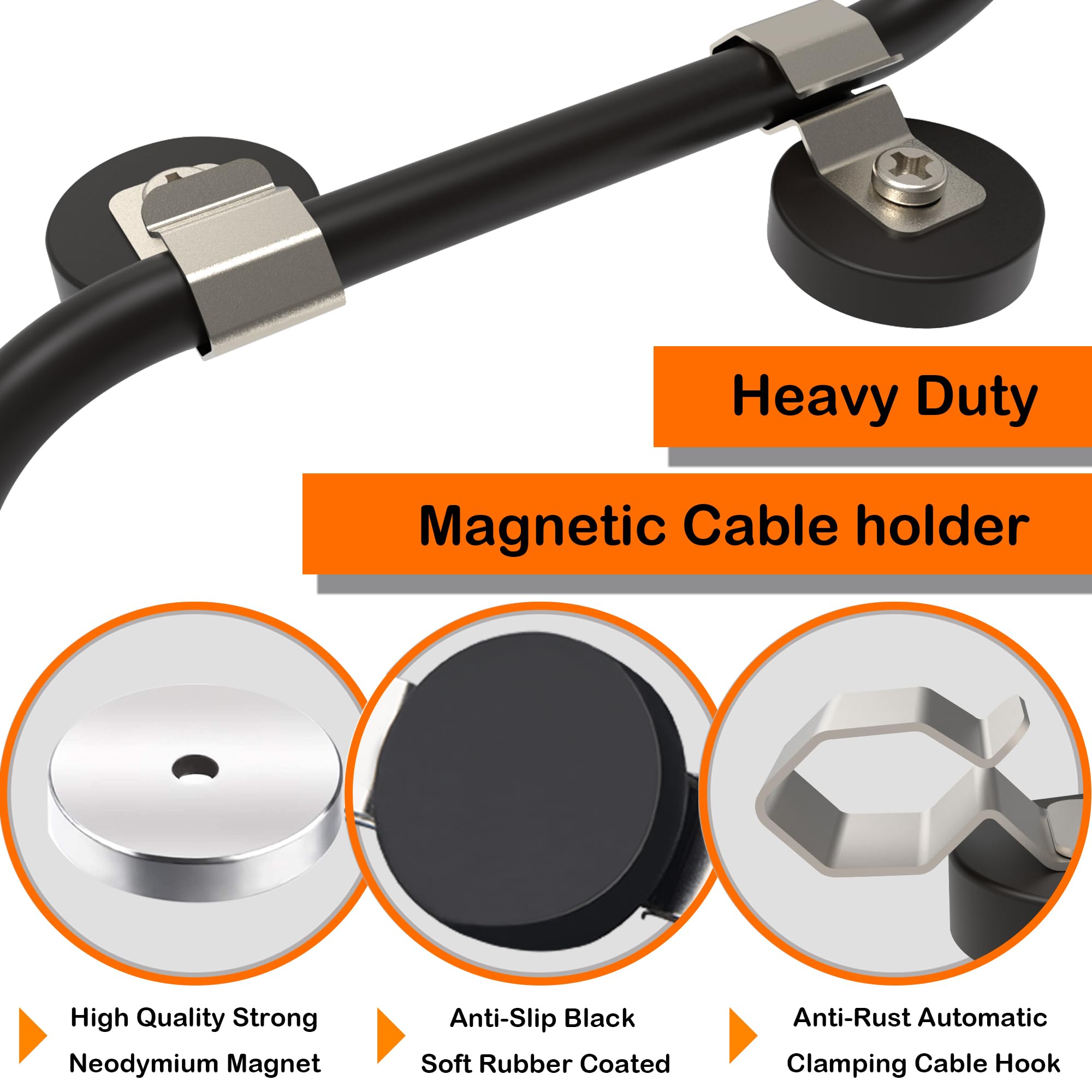 Sknooy Strong Magnetic Cables Clips, 8Pcs Heavy Duty Magnets Cord Clamps For Hanging Cables, Non Scratch Rubber Coated Magnetic
